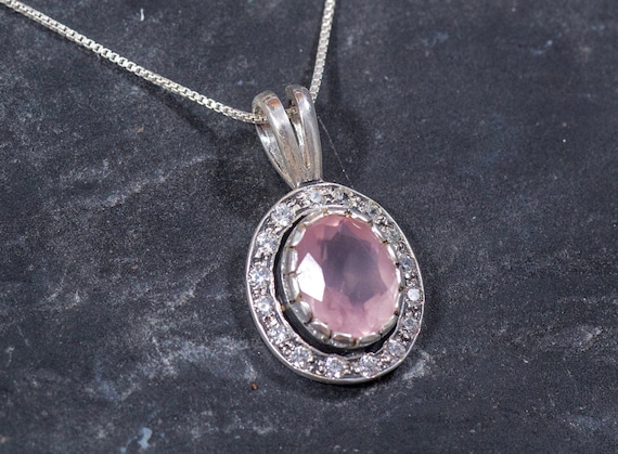 Collana vintage in quarzo rosa per donna, ciondolo antico in filigrana, ciondolo da sposa in argento 925, quarzo rosa, ciondolo Art Déco, ciondolo unico fatto a mano - Italia