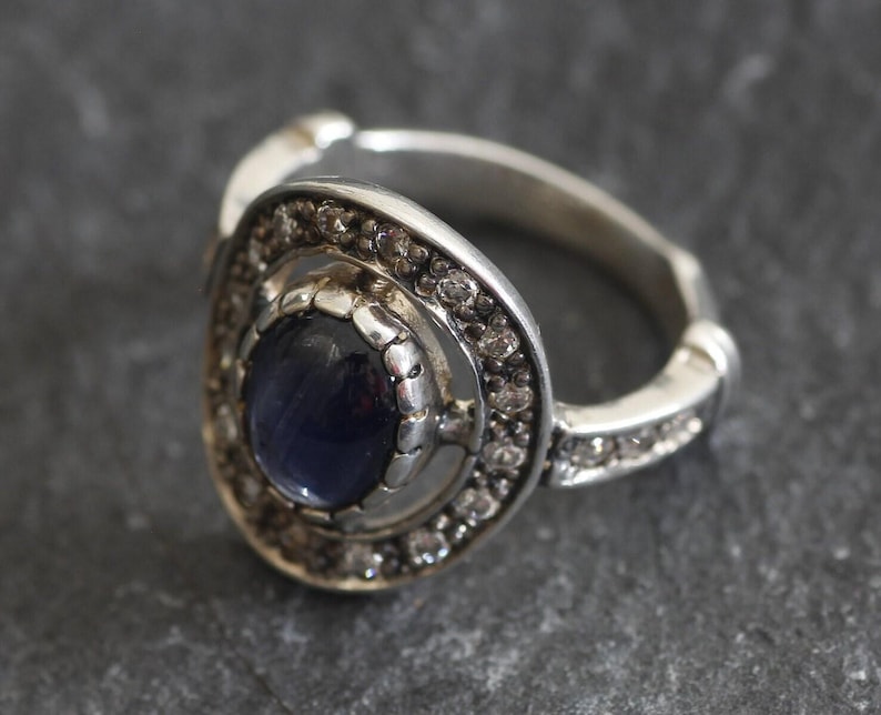 Vintage Saphir Ring, natürlicher Saphir, Ring Blau Oval, Blau Vintage Ring, Blau Cocktail Ring, Ring massiv Silber, Geschenk für sie, Adina Stein Bild 7