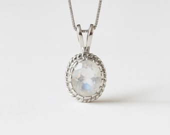 Ciondolo in pietra di luna arcobaleno, ciondolo in pietra di luna naturale, collana con pietra portafortuna di giugno, ciondolo vintage in pietra di luna, ciondolo vittoriano, pietra di Adina