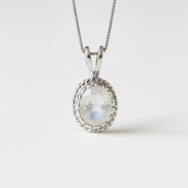 Rainbow Moonstone Pendant, Natural Moonstone Pendant, June Birthstone Necklace, Moonstone Vintage Pendant, Victorian Pendant, Adina Stone image 1
