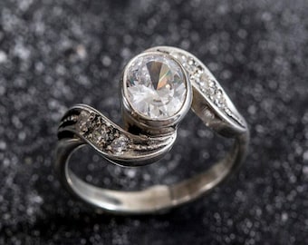 Diamond Promise Ring, Diamond Ring, Created Diamond Ring, Sparkly Ring, Unique Ring, Zircon Ring, Vintage Ring, Solid Silver Ring, Diamond