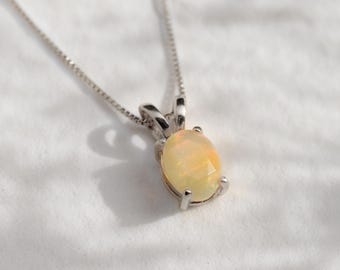 Small Opal Pendant, Natural Opal, October Birthstone, Opal Oval Pendant, Rainbow Opal Pendant, Fire Opal Pendant, White Opal Pendant, Opal