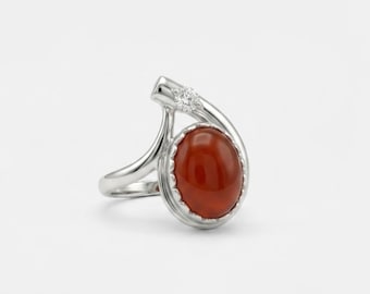 Red Agate Ring, Carnelian Ring, Natural Agate, August Birthstone, Vintage Rings, Red Ring, August Ring, Solid Silver Ring, Agate, Carnelian