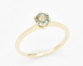 Green Sapphire Gold Ring, Natural Green Sapphire, Real Solid 14k Gold Ring, Solitaire Sapphire Gold Ring, September Gift, Adina Stone