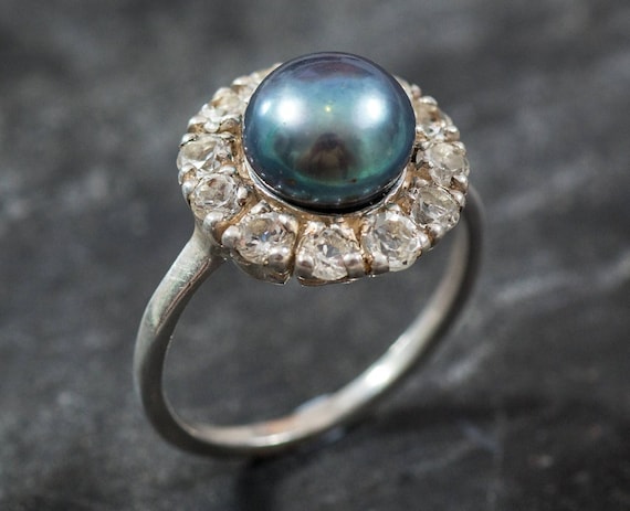 Black Pearl Ring, Natural Pearl Ring, White Topaz Ring, Natural Topaz, June  Birthstone, Pearl Ring, Vintage Rings, Silver Pearl Ring, Pearl - Etsy