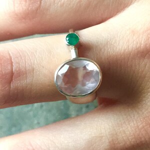 Rose Quartz Ring, Natural Rose Quartz, Diamond Cut, Emerald Ring, Solid Silver Ring, Natural Emerald, Vintage Emerald Ring, Vintage Ring image 8