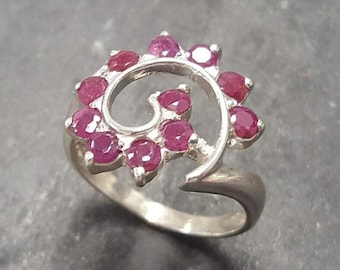 Real Ruby Ring, Ruby Ring, Natural Ruby Ring, July Birthstone, Silver Swirl Ring, Red Vintage Ring, Swirl Ring, Solid Silver Ring, Red Ring