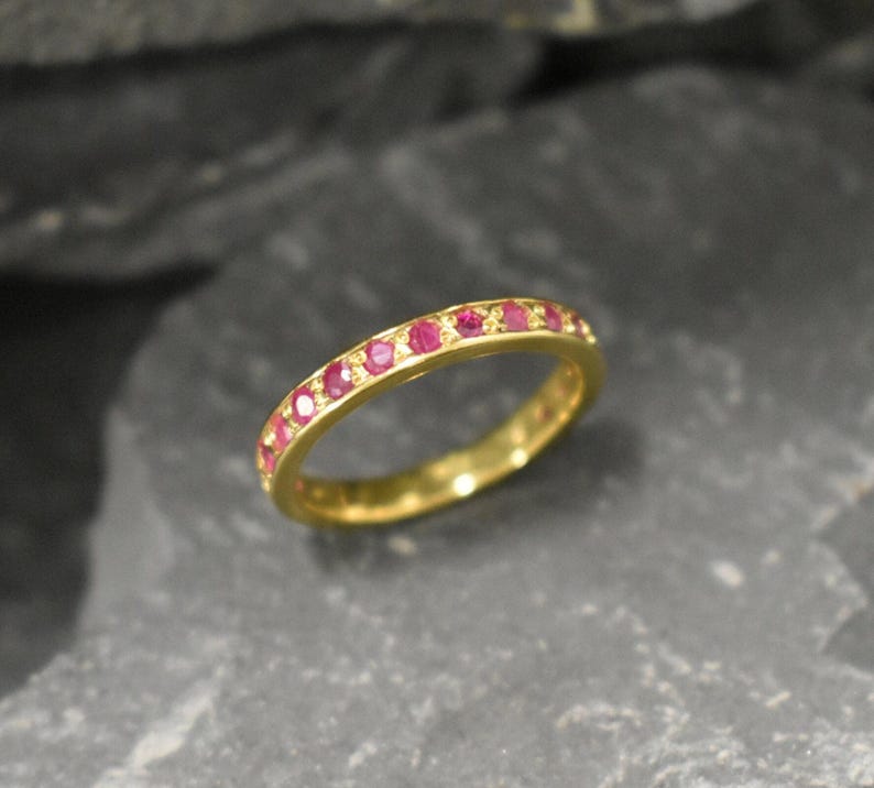Anillo de oro con rubí, anillo de rubí, rubí natural, anillo de eternidad completo, anillo de eternidad de oro, anillo vintage de oro, alianza de rubí auténtico, alianza de rubí, anillo de plata imagen 8