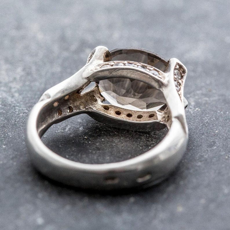 Anillo de topacio grande, anillo de topacio ahumado, anillo de topacio natural, piedra de nacimiento de Escorpio, anillos vintage, piedra de nacimiento de diciembre, anillo de plata maciza, topacio imagen 10