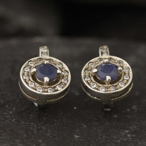 Natural Sapphire Earrings, Natural Sapphire, September Birthstone, Vintage Earrings, Sapphire Earrings, Round Earrings, 925 Silver, Sapphire image 8
