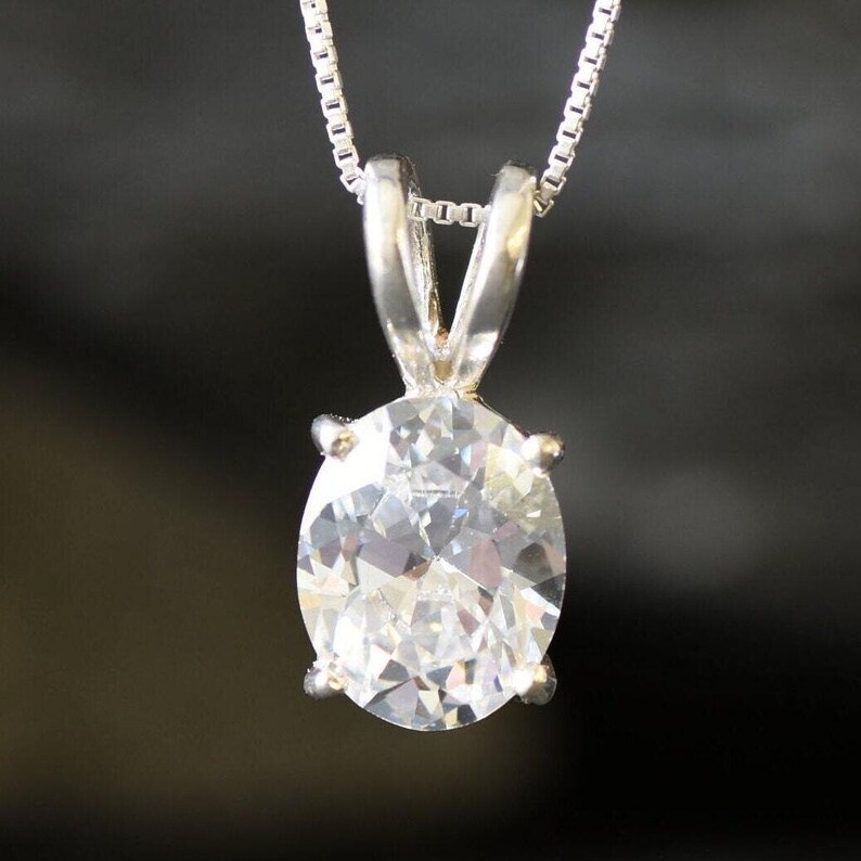 Diamond Necklace, Delicate Pendant, CZ Diamond Pendant, Sterling Silver Diamond Necklace, Bridesmaid Necklace, Solitaire Lab Diamond Charm image 9