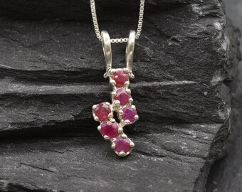 Natural Ruby Pendant, Asymmetric Ruby Necklace, July Birthstone, Dainty Ruby Charm, Vintage Ruby Necklace, Adina Stone, 925 Sterling Silver