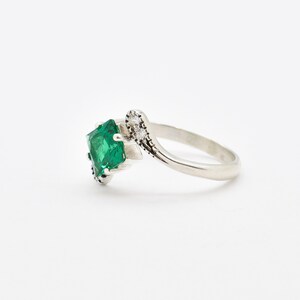 Emerald Ring, Created Emerald, Vintage Ring, Dainty Ring, Engagement Ring, Square Ring, Asymmetric Ring, Green Ring, Solid Silver Ring image 3