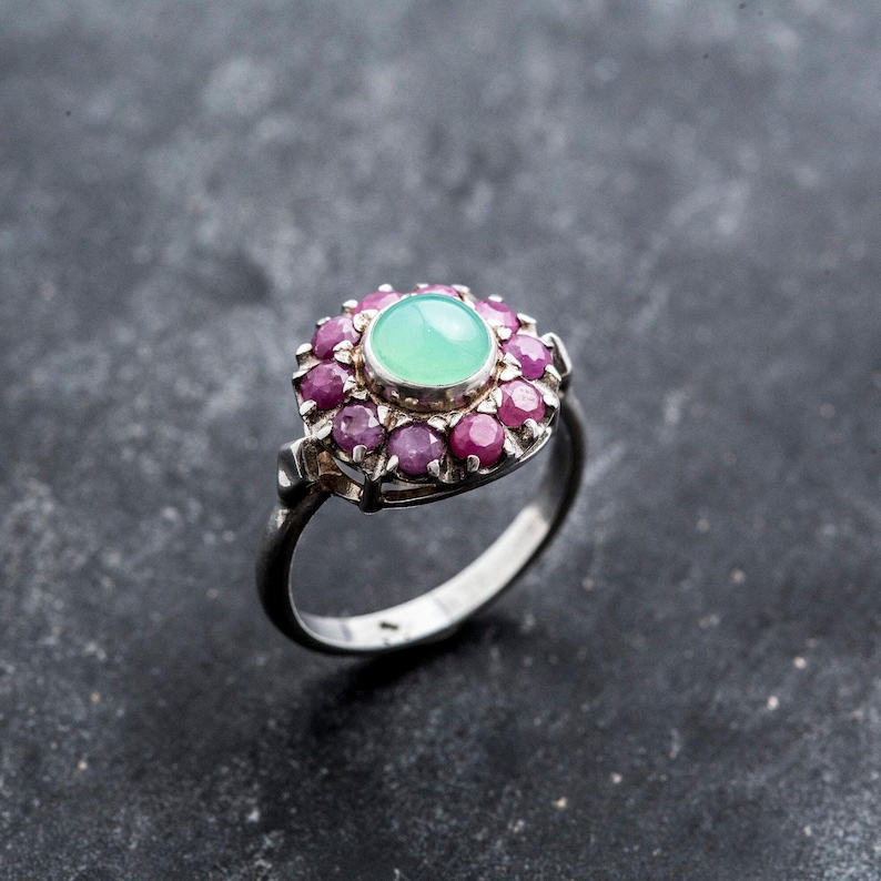 Ruby Ring, Antique Ruby Ring, Natural Ruby, Chrysoprase Ring, Natural Chrysoprase, Australian Chrysoprase, Vintage Rings, Solid Silver Ring image 7