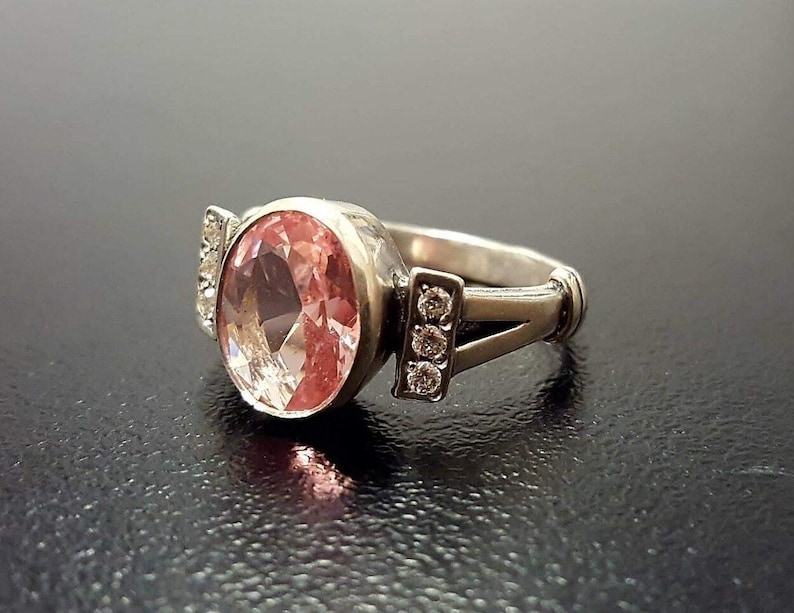 Morganite Ring, Created Morganite, Pink Ring, Pink Vintage Ring, Pink Diamond Ring, Valentines Gift, Pink Morganite Ring, 925 Silver Ring image 3