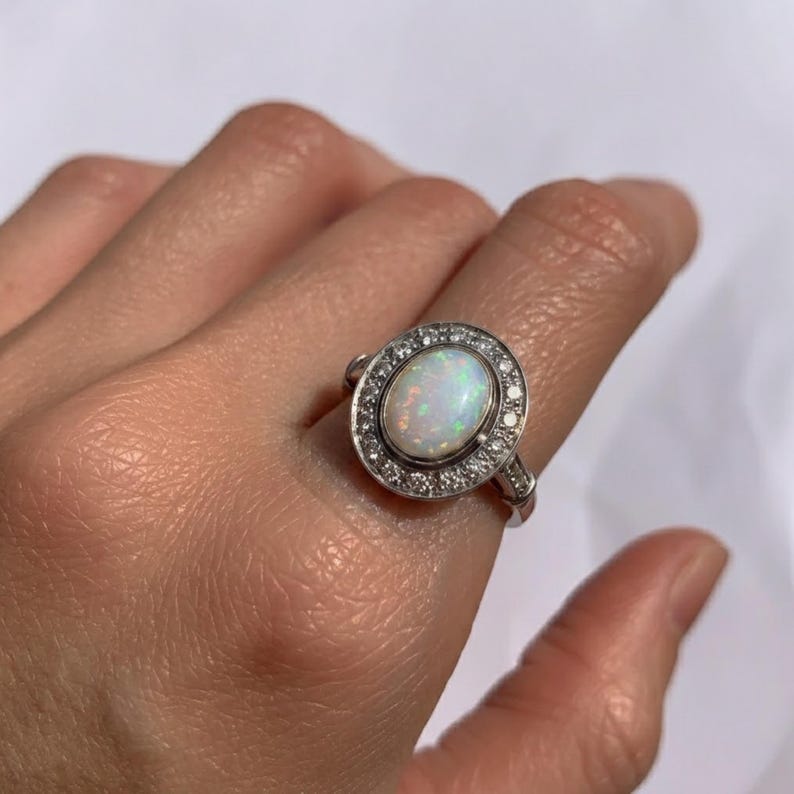 Opal Ring, Natural Opal Ring, Australian Opal, Vintage Opal Ring, October Birthstone, Antique Ring, Big Solitaire Ring, Sterling Silver Ring image 2
