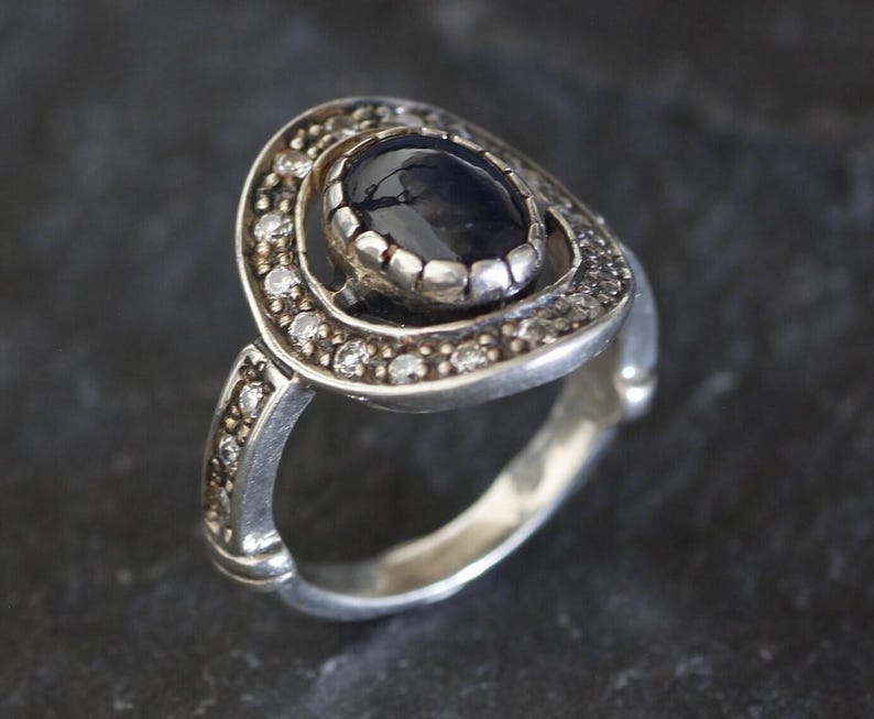 Vintage Saphir Ring, natürlicher Saphir, Ring Blau Oval, Blau Vintage Ring, Blau Cocktail Ring, Ring massiv Silber, Geschenk für sie, Adina Stein Bild 8