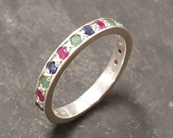 Eternity Ring, Ruby Band, Emerald Band, Sapphire Band, Birthstone Ring, Stackable Ring, Multistone Ring, Full Eternity Band, 925 Silver Ring