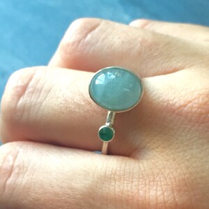 Aquamarine Ring, Natural Aquamarine, Emerald Ring, Natural Emerald, March Birthstone ,May Birthstone, Solid Silver Ring, Pure Silver, Aqua image 2