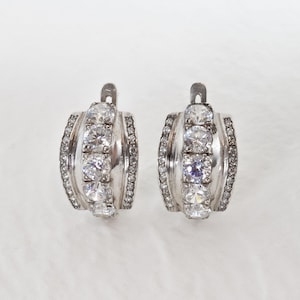 Diamond Dome Earrings, Thick Diamond Huggies, Silver Diamond Hoops, Thick Silver Huggies, Silver Dome Earrings, Sparkly Statement Earrings