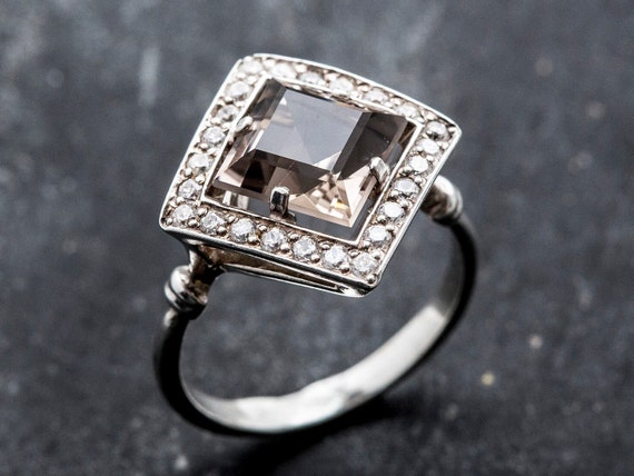Smoky Topaz Ring Natural Topaz Ring Princess Cut Ring Rhombus