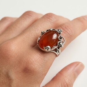Carnelian Ring, Natural Carnelian, Red Gemstone Ring, Leaf Ring, Healing Stone, Red Ring, Vintage Rings, Red Stone, Solid Silver Ring, Agate image 2