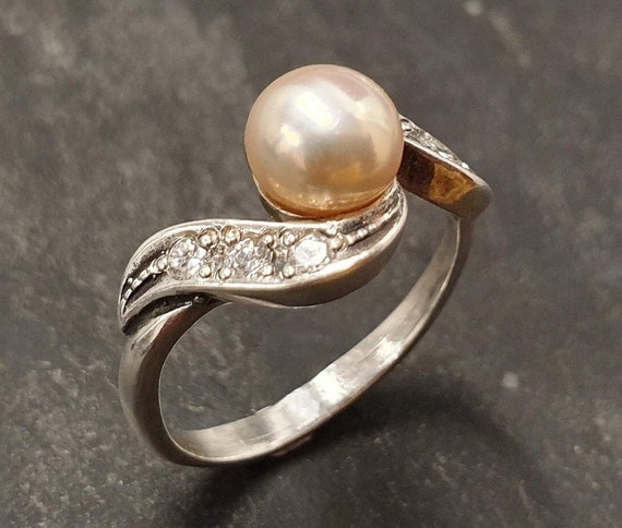 Buy Natural Pearl Ring White Pearl Ring Pearl Jewelry Round Pearl Ring  Handmade Silver Ring June Birthstone Pearl Ring Pearl Ring Online in India  - Etsy