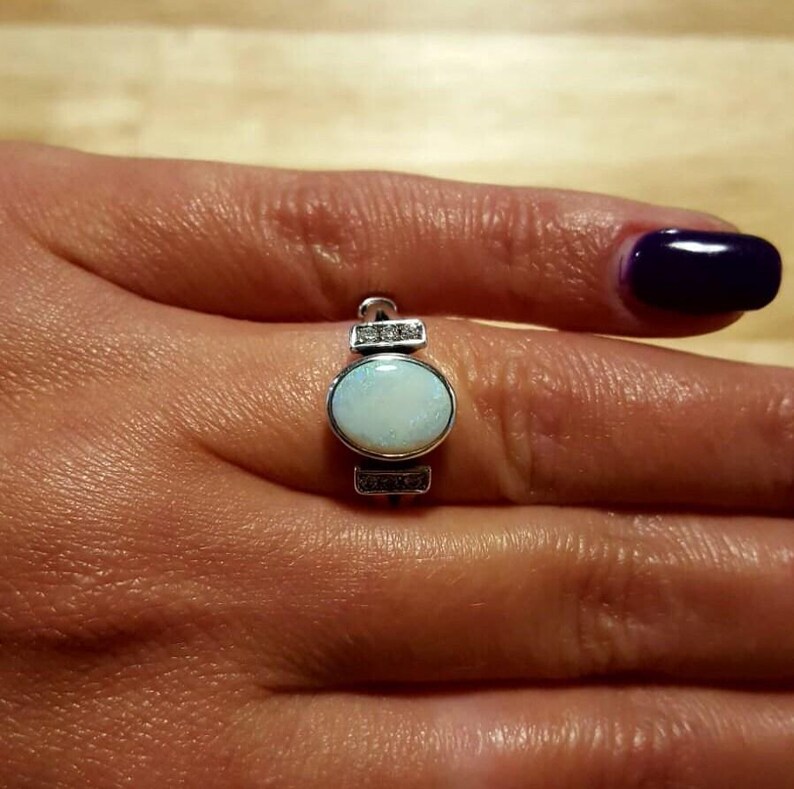 Opal Ring, Natural Opal, Vintage Rings, Fire Opal Ring, October Birthstone, Genuine Opal, White Ring, Promise Ring, Sterling Silver Ring image 2