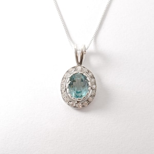 Blue Aquamarine Pendant, Blue Diamond Pendant, Created Aquamarine Pendant, Antique Necklace, Vintage Pendant, Victorian Pendant, 925 Silver