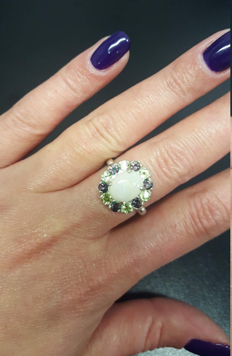 Natural Opal Ring Opal Ring Australian Opal Ring Real Opal Ring Victorian Ring Silver Ring Topaz Ring October Ring Vintage Opal Ring