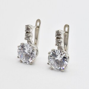 Vintage Earrings, Diamond Earrings, 2 carat Diamond, Created Diamond, Bridal Diamond Earrings, Bridal Earrings, CZ Diamonds, Solid Silver image 7