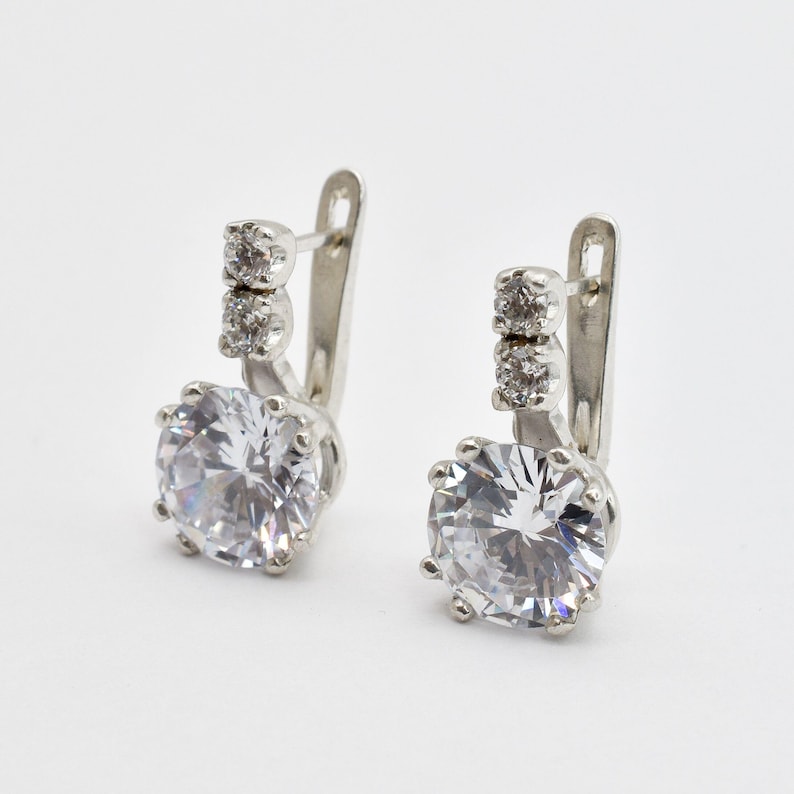 Vintage Earrings, Diamond Earrings, 2 carat Diamond, Created Diamond, Bridal Diamond Earrings, Bridal Earrings, CZ Diamonds, Solid Silver image 7