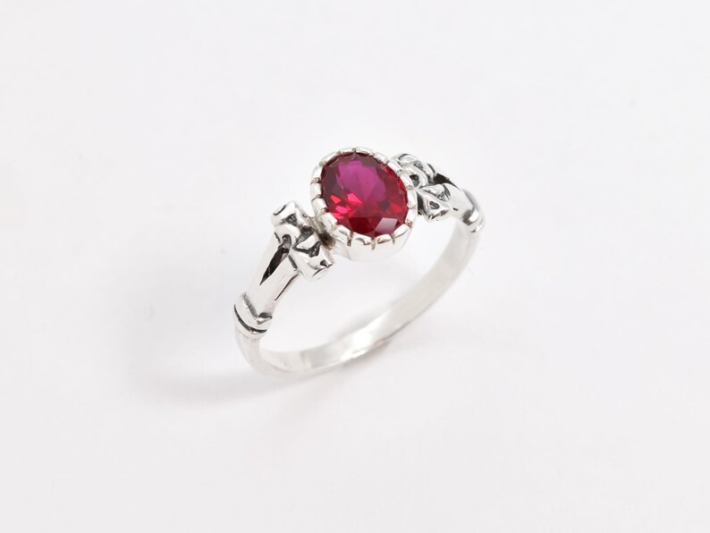 Vintage Ruby Ring, Red Ruby Ring, Created Ruby Ring, Tribal Ring, Ruby Solitaire Ring, Oval Ruby Ring, July Birthstone Ring, Adina Stone