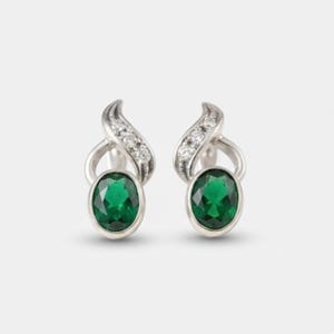 Emerald Earrings, Created Emerald, Vintage Earrings, Vintage Emerald Earrings, Green Emerald, Antique Earrings, Silver Earrings, Emerald