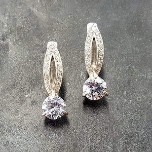 Vintage Diamond Earrings, Created Diamond, Sparkly Earrings, Royal Earrings, Dainty Formal Earrings, Princess Earrings, 925 Silver Earrings