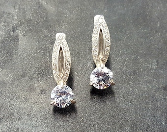 Vintage Diamond Earrings, Created Diamond, Sparkly Earrings, Royal Earrings, Dainty Formal Earrings, Princess Earrings, 925 Silver Earrings