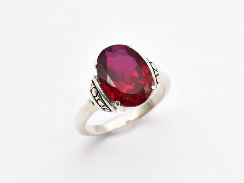 Red Ruby Ring, Created Ruby Ring, Red Tribal Ring, Large Ruby Ring, July Birthstone Ring, Ruby Statement Ring, Vintage Ring, Adina Stone image 8