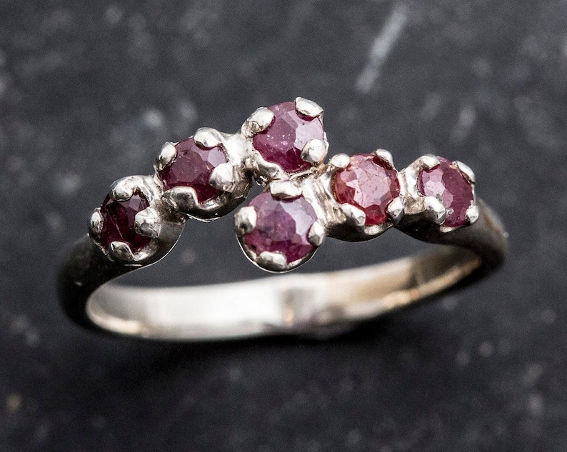 Natural Ruby Ring, Ruby Ring, Vintage Rings, July Birthstone, 6 Stone Ring, Solid Silver, July Ring, Red Ruby, Statement Ring, Real Ruby image 3