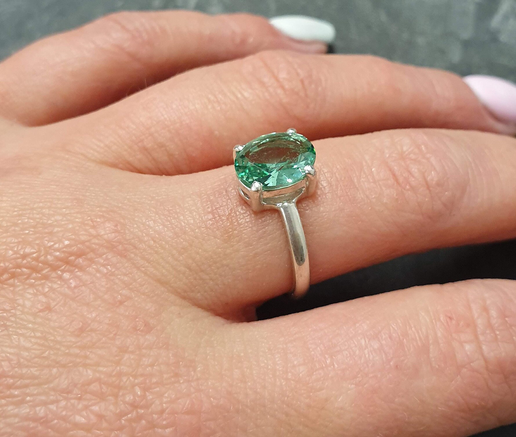 Mint Green Ring Emerald Ring Created Emerald Dainty Ring Etsy UK