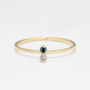 Diamond Gold Ring, Genuine Blue Diamond Ring, 14k Solid Gold Ring, Dainty Diamond Ring, April Birthstone Ring, Gift for Her, Adina Stone