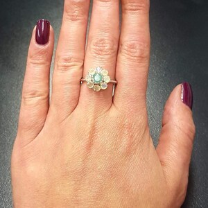 Flower Ring, Natural Emerald Ring, Natural Opal Ring, Vintage Flower Ring, October Birthstone, May Birthstone, Daisy Ring, 925 Silver Ring image 8
