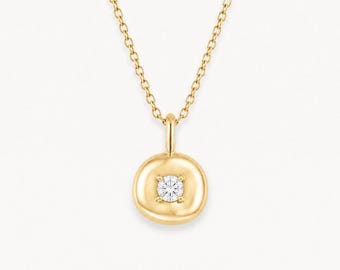 18k Gold Coin Necklace, Certified Diamond Pendant, Minimalist Gold Charm Necklace