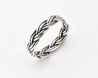 Anillo trenzado, anillo de plata maciza, anillo apilable, anillo de rama, anillo delicado, anillo de plata esterlina, anillo trenzado de plata, anillo enredado, anillo de trenza