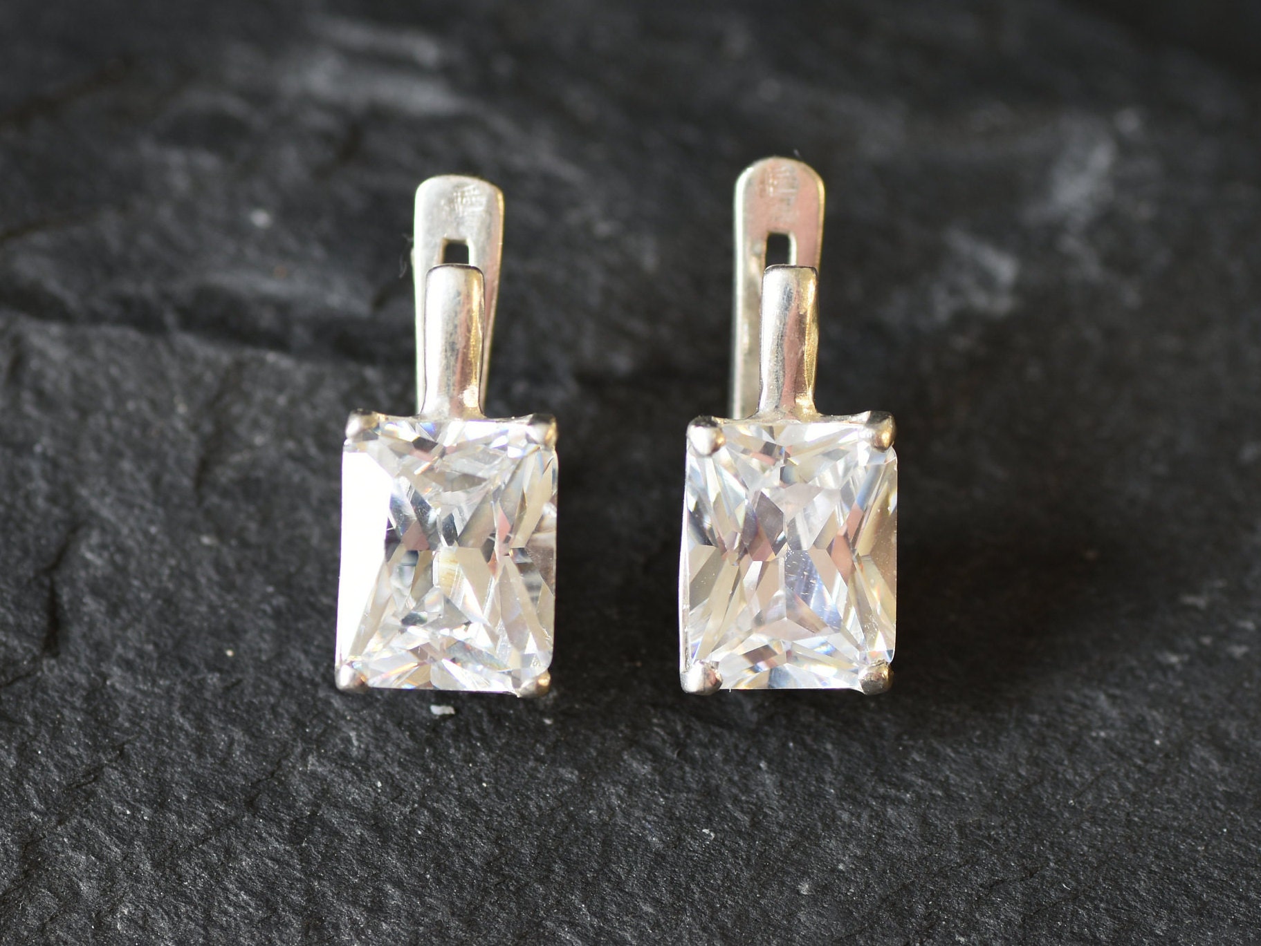 Diamond Earrings Created Diamond Square Earrings Dainty | Etsy