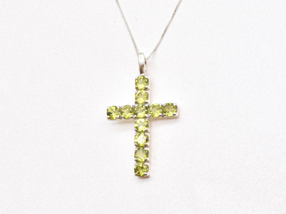 Genuine Peridot Cross Pendant Green Cross Necklace August