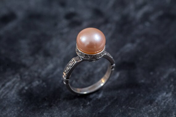 Real pearl silver ring with gold polish