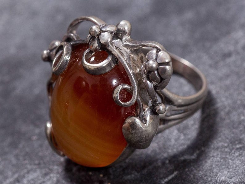 Carnelian Ring, Natural Carnelian, Red Gemstone Ring, Leaf Ring, Healing Stone, Red Ring, Vintage Rings, Red Stone, Solid Silver Ring, Agate image 9
