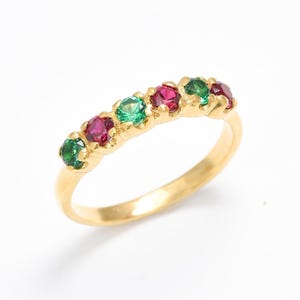 Gold Emerald Ring, Created Emerald, Created Ruby, Red Eternity Ring, Green Eternity Band, Christmas Color Ring, Stackable Band, Adina Stone
