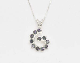 Natural Mystic Topaz Spiral Pendant in Silver, Swirl Mystic Topaz Necklace, Gift For Her, Sterling Silver Necklace, Centrifugal Circle