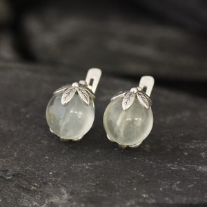 Prehnite Earrings, Natural Prehnite, May Birthstone, Green Leaf Earrings, Flower Earrings, Art Nouveau Earrings, Silver Earrings, May Studs image 9